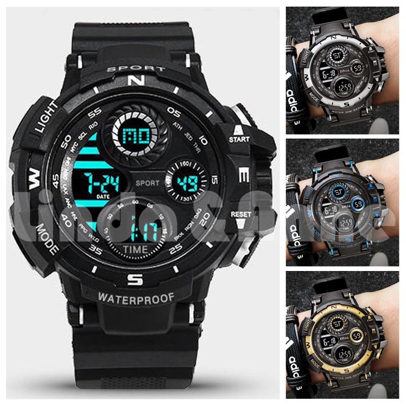 Jam Tangan Sport Pria Digital Multifunctional Electonic Luminous Hitam / Jam Tangan Sport Pria