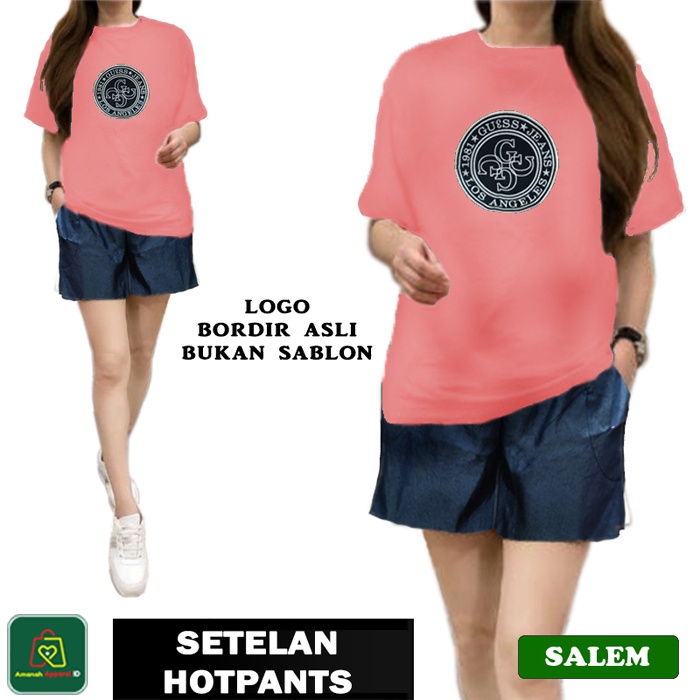 Setelan Hotpants LEV1S Bordir Kaos Santai Hot Pants Wanita Bahan Babyterry Premium Size XL / 19749