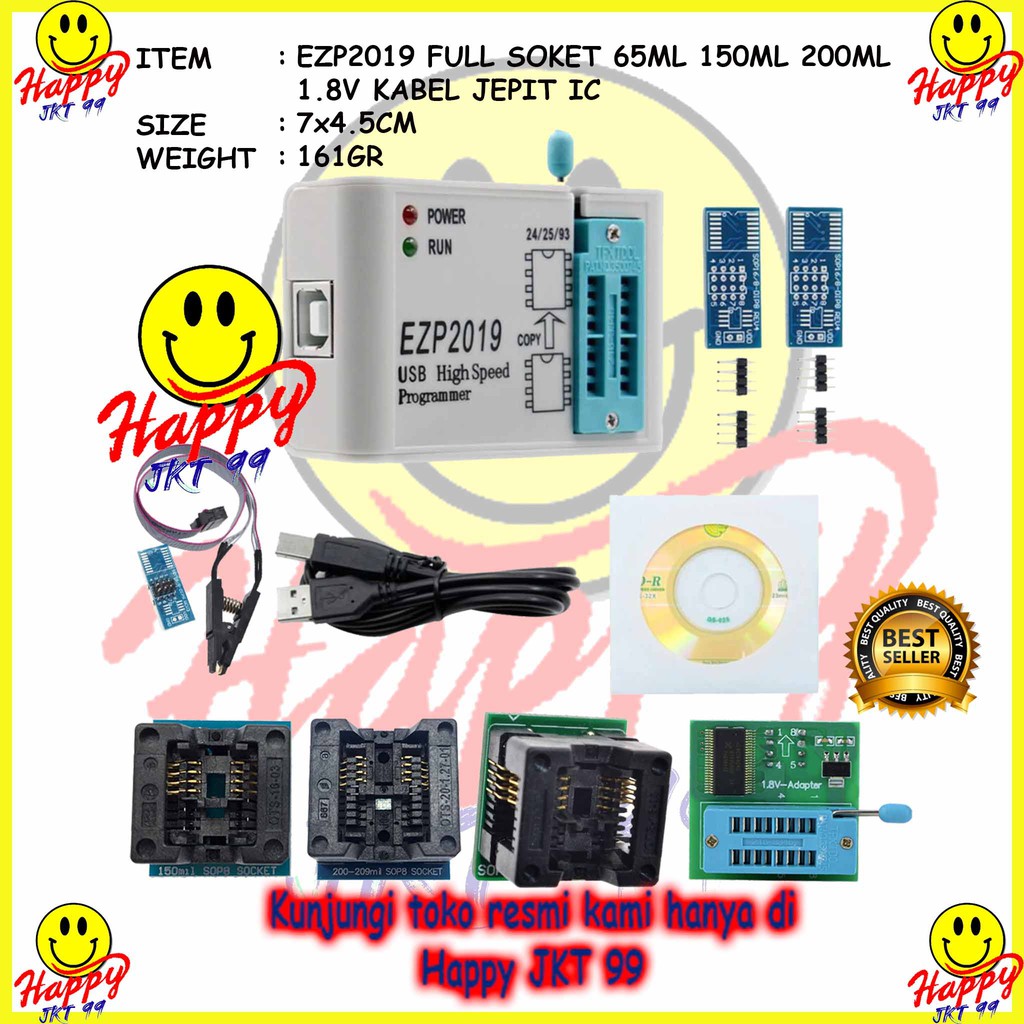 [ HAPPY JKT 99 ] FULLSET ALAT FLASH BIOS PROGRAMMER EZP2019+ 150+200+65+1.8V+KABEL JEPIT IC