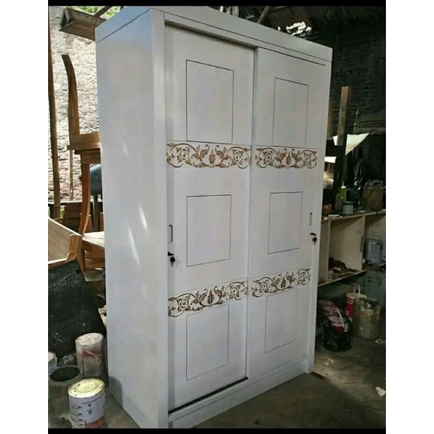 LEMARI PAKAIAN MINIMALIS SLEDDING MURAH ALMARI JATI TUA JEPARA MEWAH