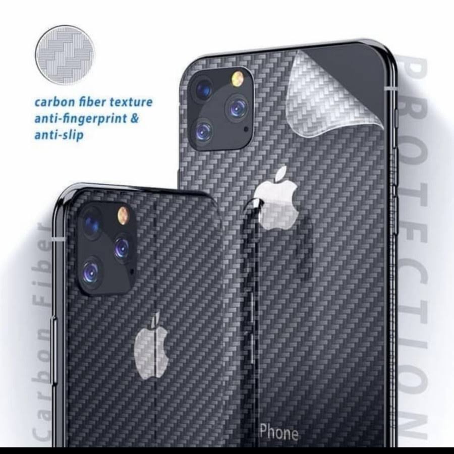 Skin Carbon iPhone 14 13 13PRO 13PROMAX 13Mini 12 12PRO 12PROMAX Mini 11 11PRO 11PROMAX X XS XR XSMAX 7+ 8+ 7G 8G 6+ 6S+ SE3 2022 SE2-2020 SE-2016 6 6G 6S 6 5 5G 5S Garskin Karbon Fiber Belakang Anti Jamur Gores Antigores Bagian Full PROMAX PRO PluS S MAX