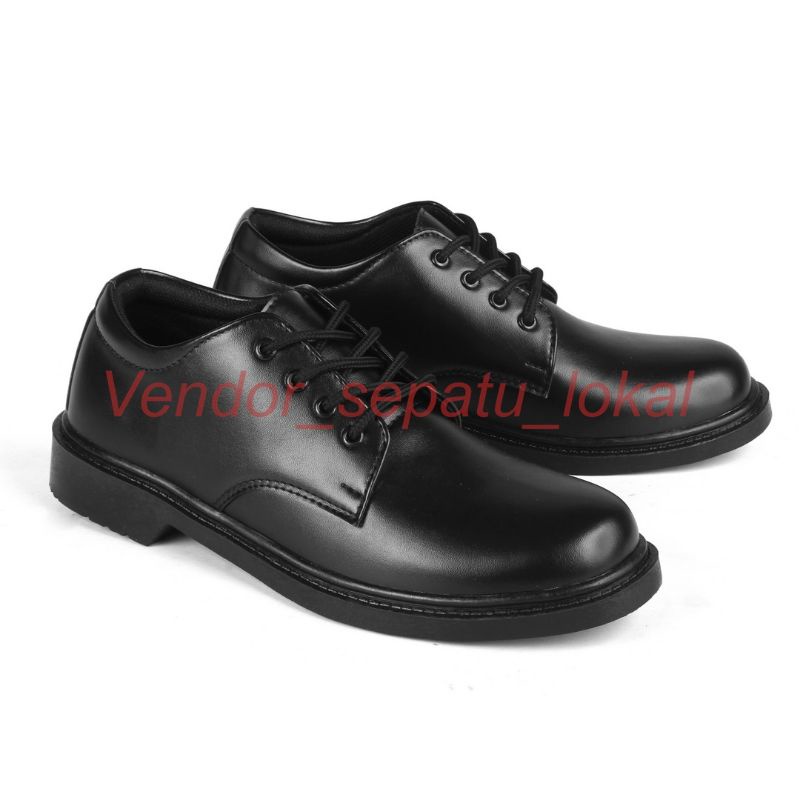 SEPATU PDH PENDEK TALI PENTOPEL PRIA DINAS HITAM KILAP KULIT SINTETIS