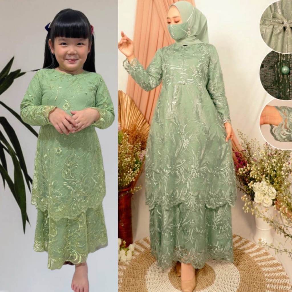 GAMIS BRUKAT ALEXIA COUPLE IBU DAN ANAK SIZE S/M/L/XL/XXL/XXXL/GAMIS SERAGAM PESTA/GAMIS TERBARU/BRUKAT MEWAH GAMIS REMAJA/DRESS