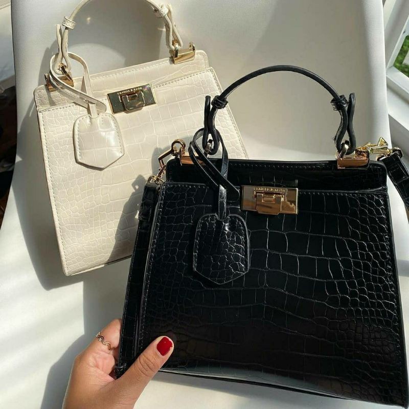 

C Croc-Effect Angular Handbag