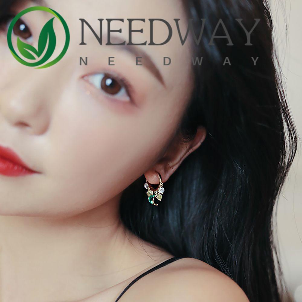 Anting Hoop Zircon Warna-Warni Bahan Tembaga Gaya Korea Untuk Wanita