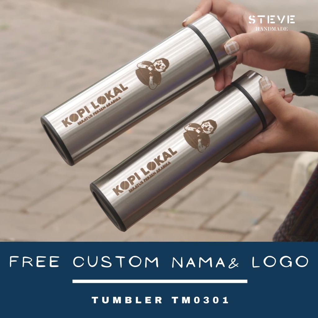 Botol minum stainless termos vacuum tumbler travel TM0301 SILVER Custom Tahan Air Panas dan Dingin