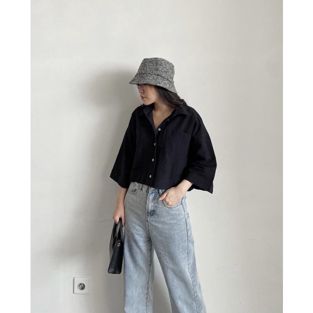 Elfashion • Kemeja Pocket Oversize | Atasan Wanita