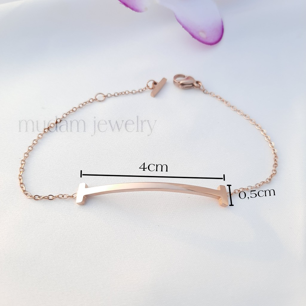 Gelang Rantai Titanium Model Smile Polos Tersedia Warna Rosegold, Gold dan Silver