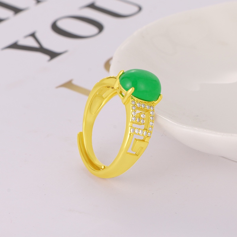 Cincin Lapis Emas Asli Kadar 375 Hias Berlian Kalsedon Hijau Untuk Pria Dan Wanita