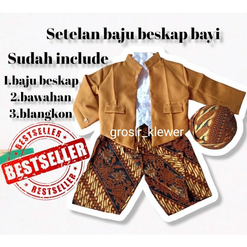 Setelan Baju Beskap Bayi Sikepan | Beskap bayi | Baju Adat Jawa Anak Laki-laki | Baju Tedak Siten Bayi Laki-laki |  Tedak Siten | Beskap Anak Balita