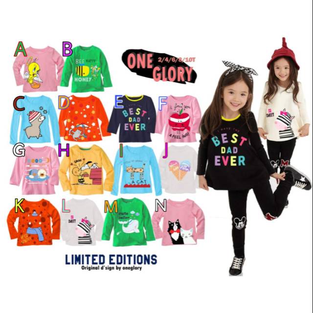  Kaos  anak  perempuan  ONE GLORY usia 3 8th baju kaos  