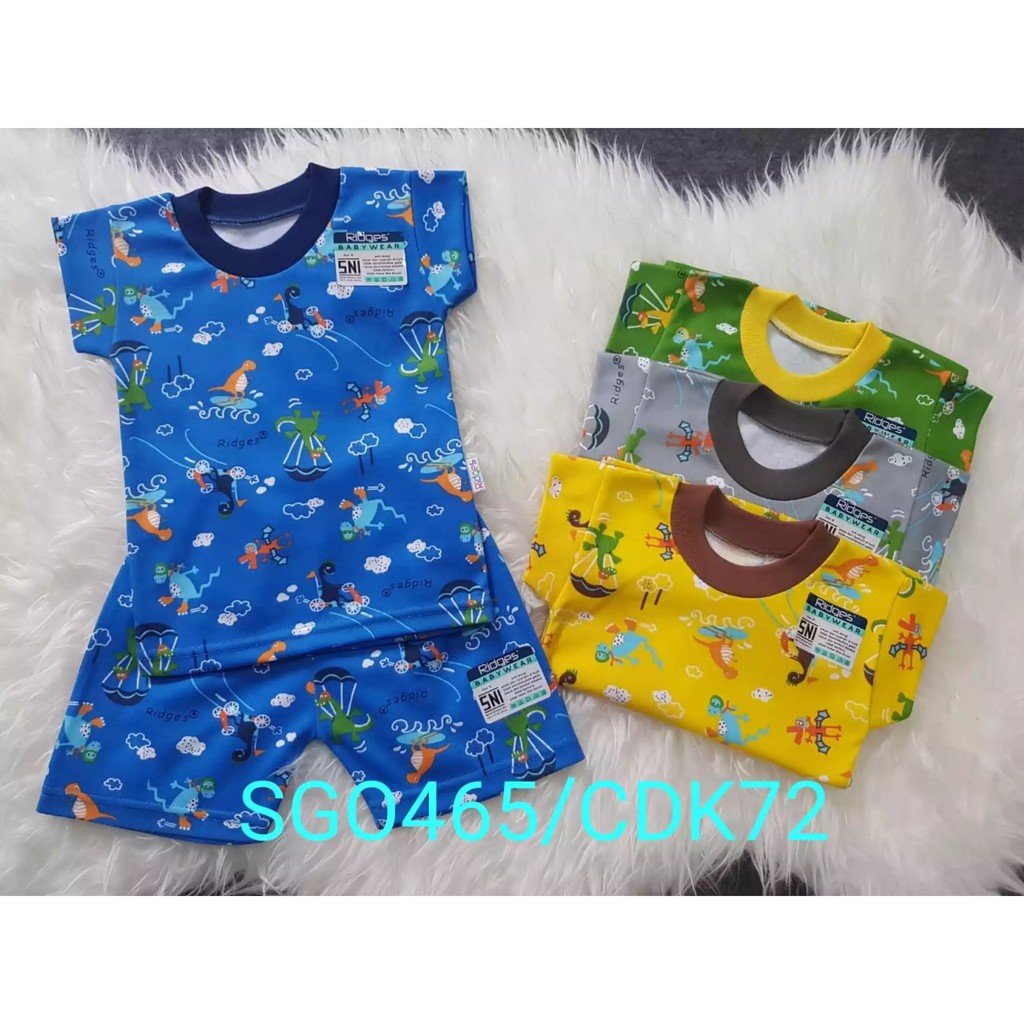 Setelan Baju Anak Kaos RIDGES Murah Lengan Pendek dan Celana Pendek - Baju Bayi Umur 3 bls s/d 5 Th