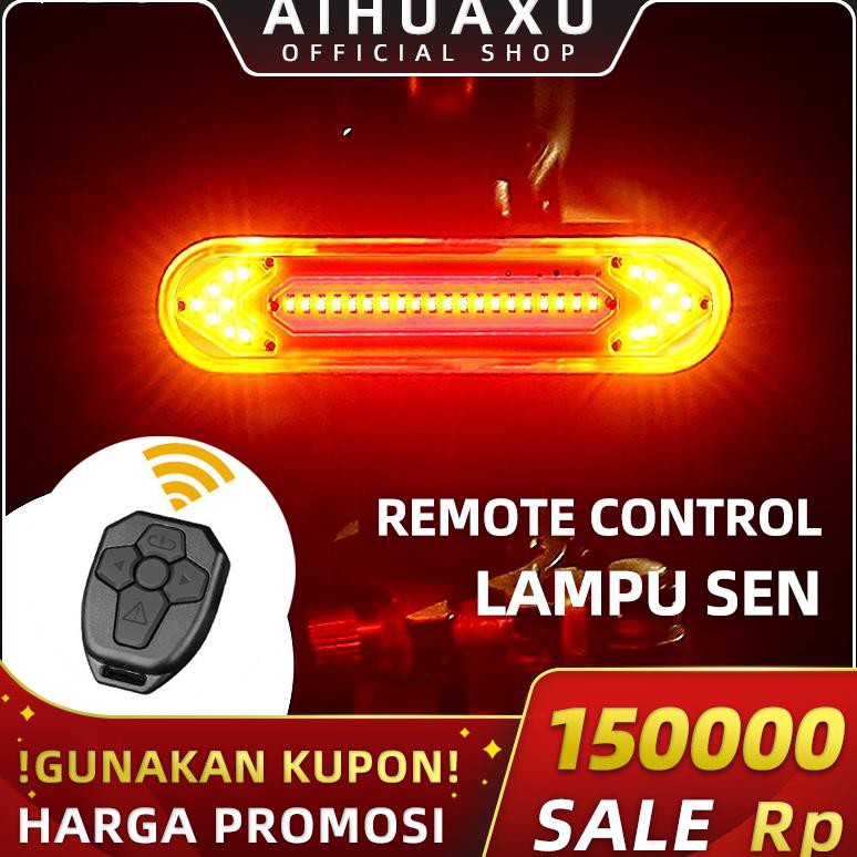 AIHUAXU Lampu Belakang Sepeda USB Pengisian LED Remote Control Nirkabel Sepeda Bersepeda Lampu Sein