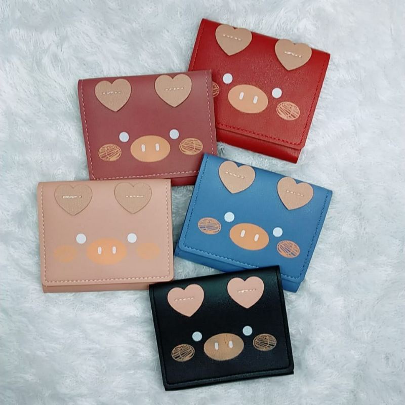 ~ PIYOSHI08 ~ Dompet Wanita Lipat Shy Pig Lucu Dompet Mini Wanita Korea Fashion Dompet Kartu Impor AF134