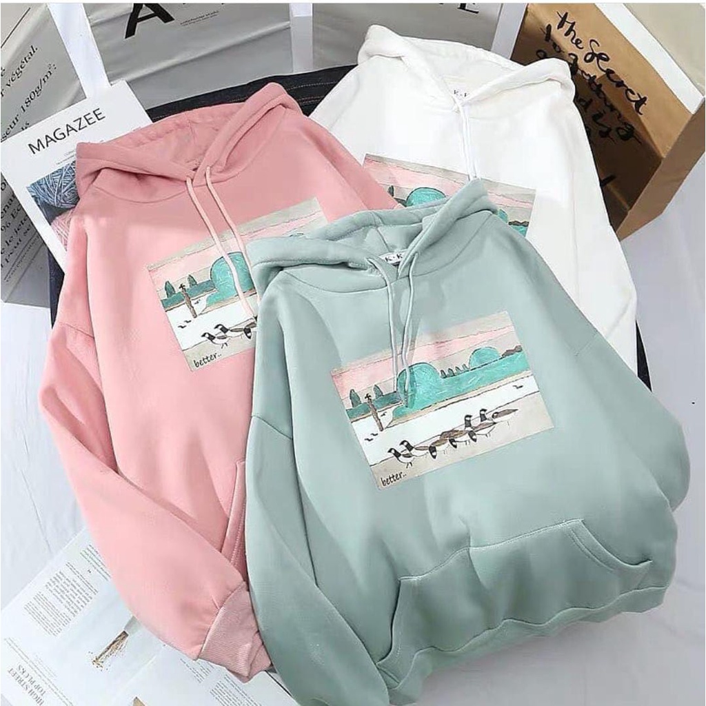 Pigeon Hoodie Wanita Korean Style Bahan Flacee