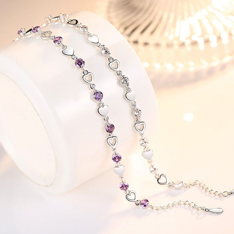 Siy Gelang Wanita Bahan Sterling Silver 925 Bandul Hati Hias Kristal Menarik Untuk Hadiah