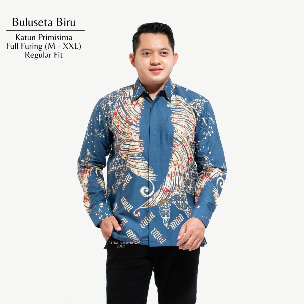 BULUSETA BIRU Kemeja Batik Pria Full Furing Bahan Katun Primisima