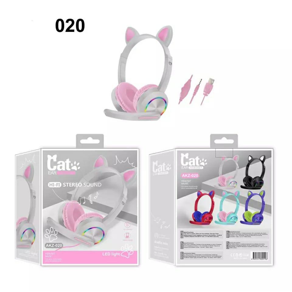 HEADSET HEADPHONE GAMING MUSIC CAT LED AKZ 020 SUPER BASS