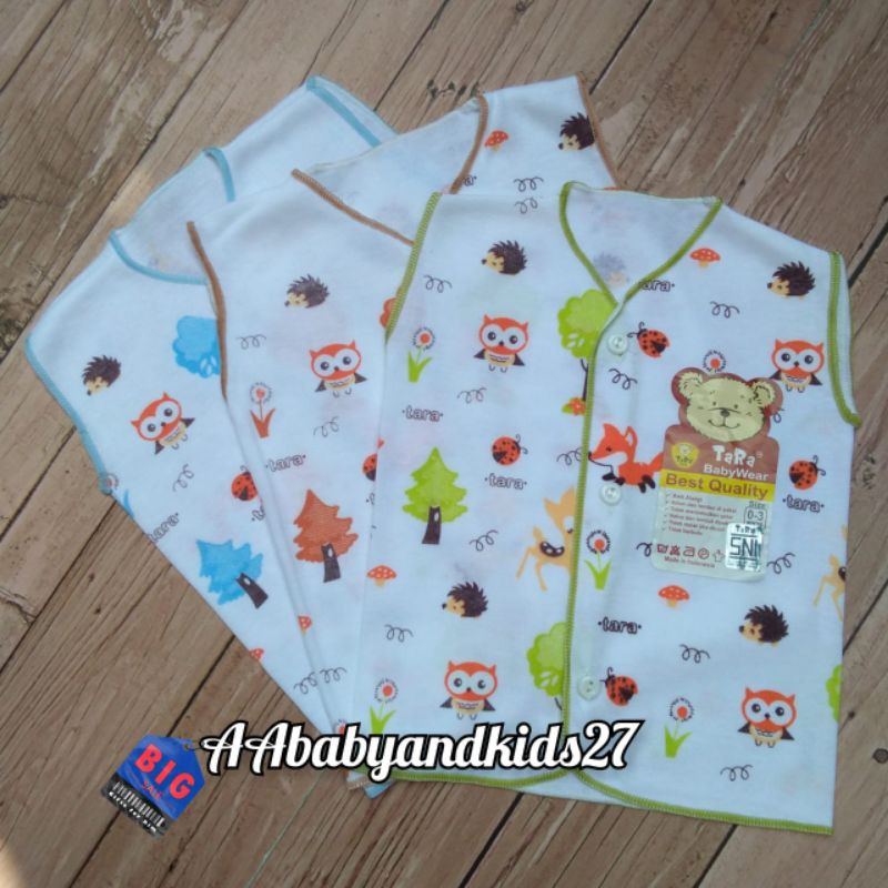 Tara 3PC Baju Bayi Lengan Kutung Dasar Putih Usia Newborn 0-4 Bulan Lembut dan SNI