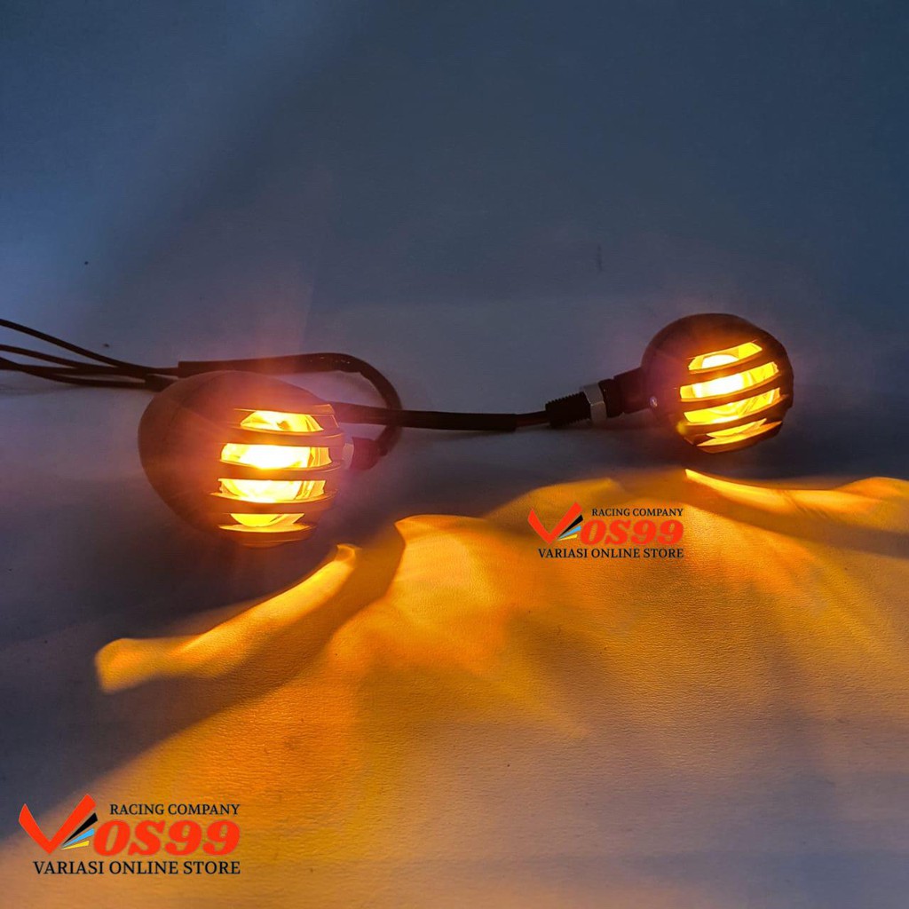 Lampu Sen Tralis Bahan Full Besi Motor Clasic Model Tralis Japstyle Warna - Hitam Universal