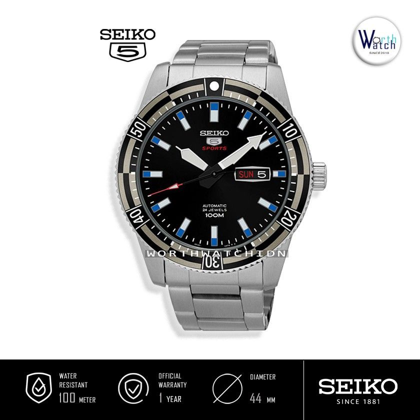 Jam Tangan Pria Otomatis Seiko 5 Sports Black Dial Stainless Steel Original SRP-733-K1