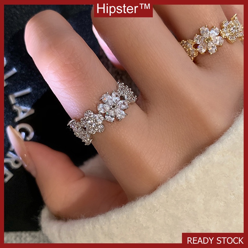 Stylish and Simple Personality Full Diamond Flower Ring