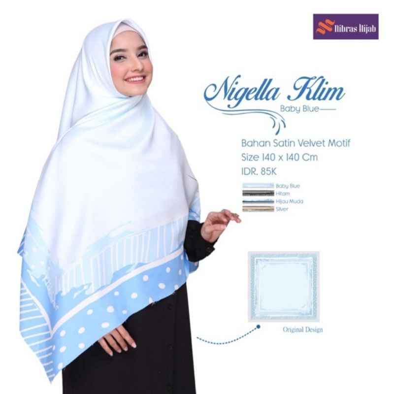 NEW Nibras Hijab Segi Empat Motif Nigella Klim Baby Blue