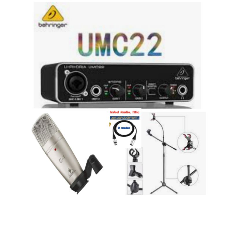 Behringer UMC22 audio interfase, mic behringer, Paket Recording, podcast, live streaming
