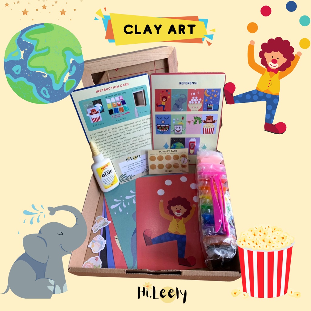 MAINAN EDUKASI ANAK AIR DRY CLAY KIT LENGKAP DENGAN 10 KARTU BERGAMBAR UNIK DAN LUCU + BINGKAI