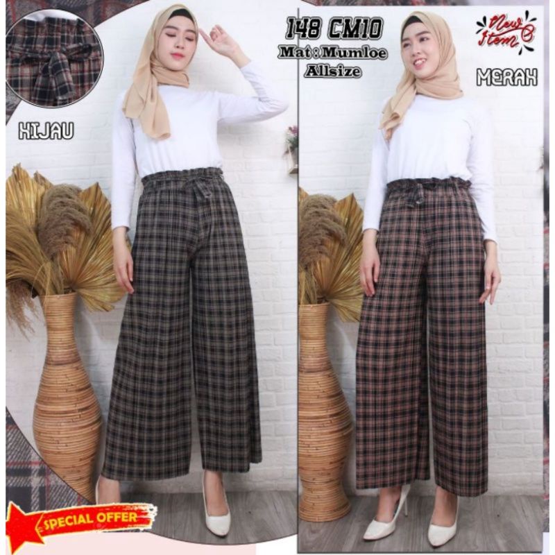 celana kulot Plisket premium import yueshi fashion kotak kotak jumbo