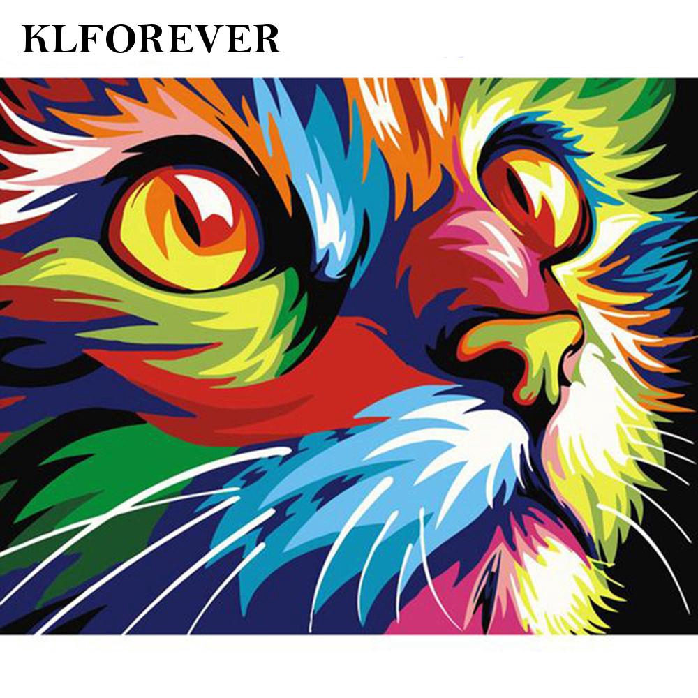 Lukisan Cat Minyak Dengan Bahan Kanvas Dan Gambar Kucing Pelangi