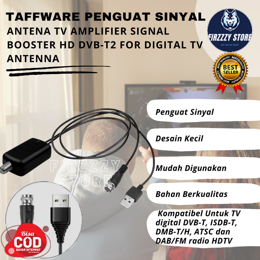 Taffware Penguat Sinyal Antena TV Amplifier Signal Booster HD DVB-T2 for Digital TV Antenna