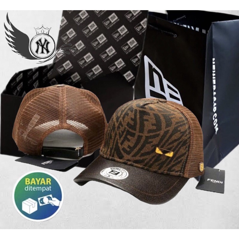 Topi Fendi Jaring / Trucker Coklat Leather Premium Import Jimsnap.co