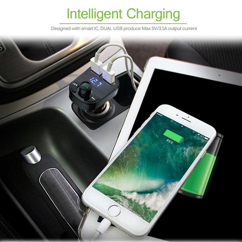 Bluetooth Audio Receiver FM Transmitter Handsfree with USB Car Charger - HY-82