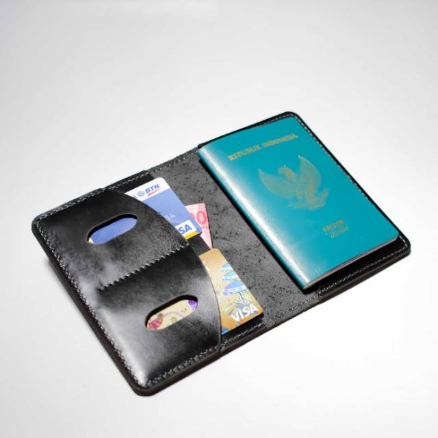 Dompet passport kulit hitam free custom grafir nama cover passport