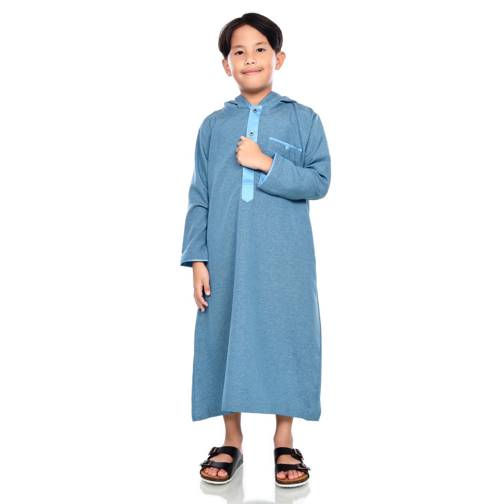 SHOHIB GAMIS PRIA PREMIUM HOODIE BIRU LAUT DARI BATITA HINGGA DEWASA
