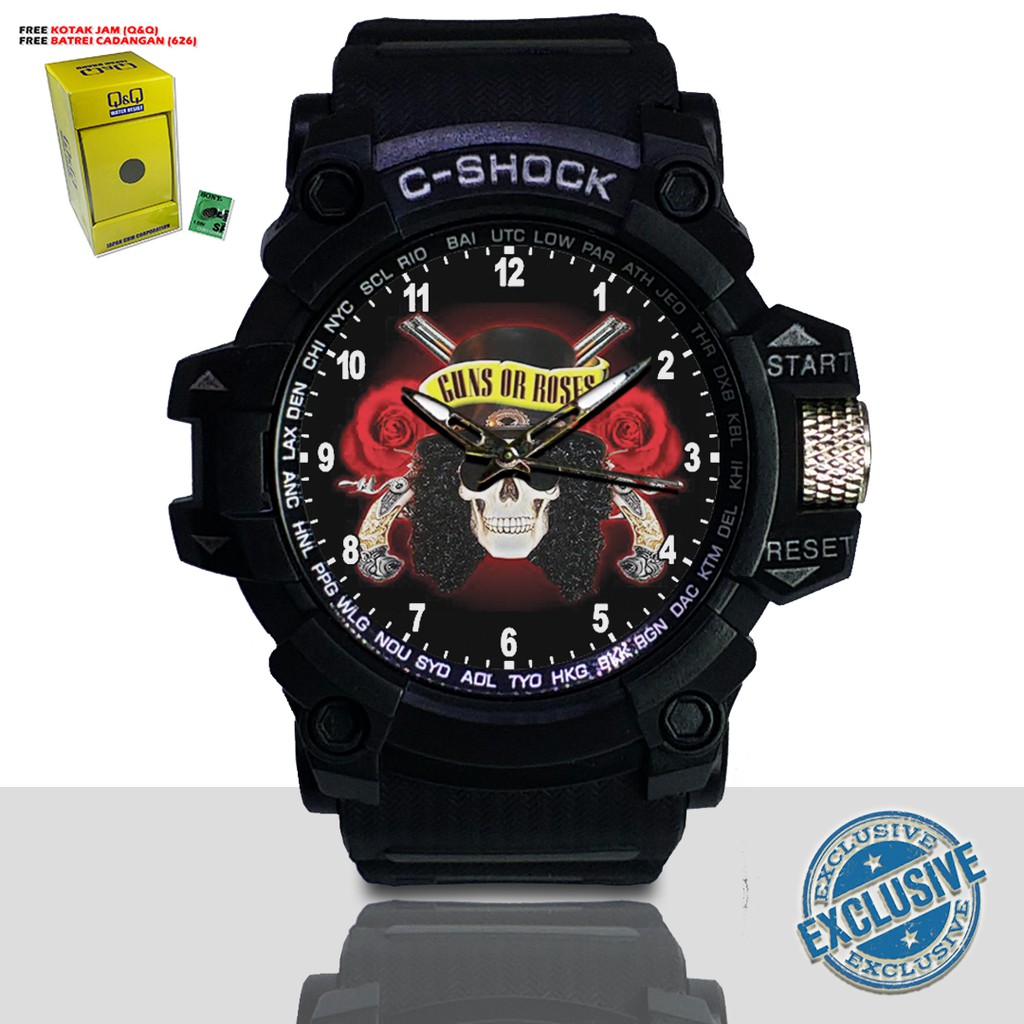 (EXCLUSIVE ) JAM TANGAN GUNS N' ROSES WATER RESIST FREE BOX DAN BATREI - NO.11