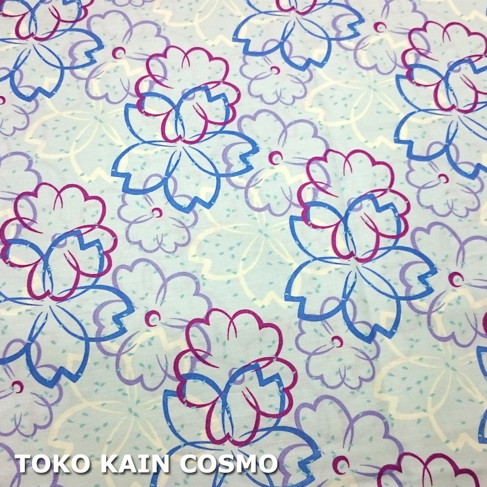 Kain Katun Jepang Twill Japan Design - Bunga Sakura (Blue/Biru)