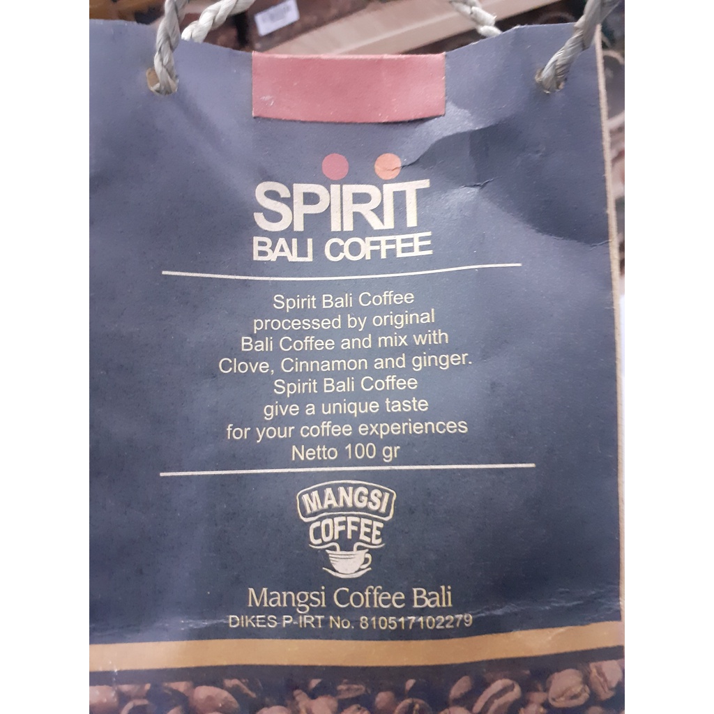 SPIRIT KOPI BALI/ SPIRIT BALI COFFEE TROPICAL SPICES BY MANGSI COFFEE ASLI KHAS BALI 100GR