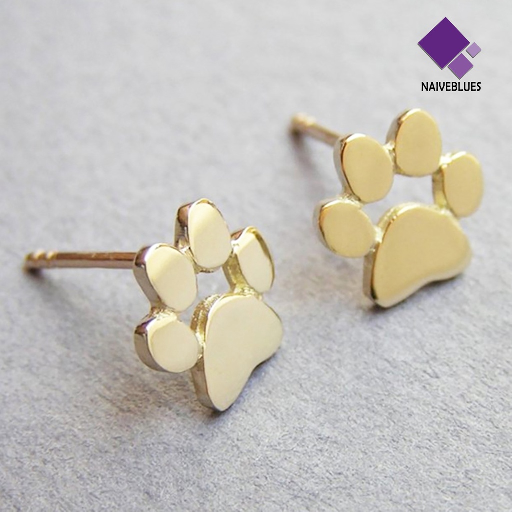 1 Pasang Anting Stud Desain Jejak Kaki Hewan Bahan Alloy Untuk Wanita