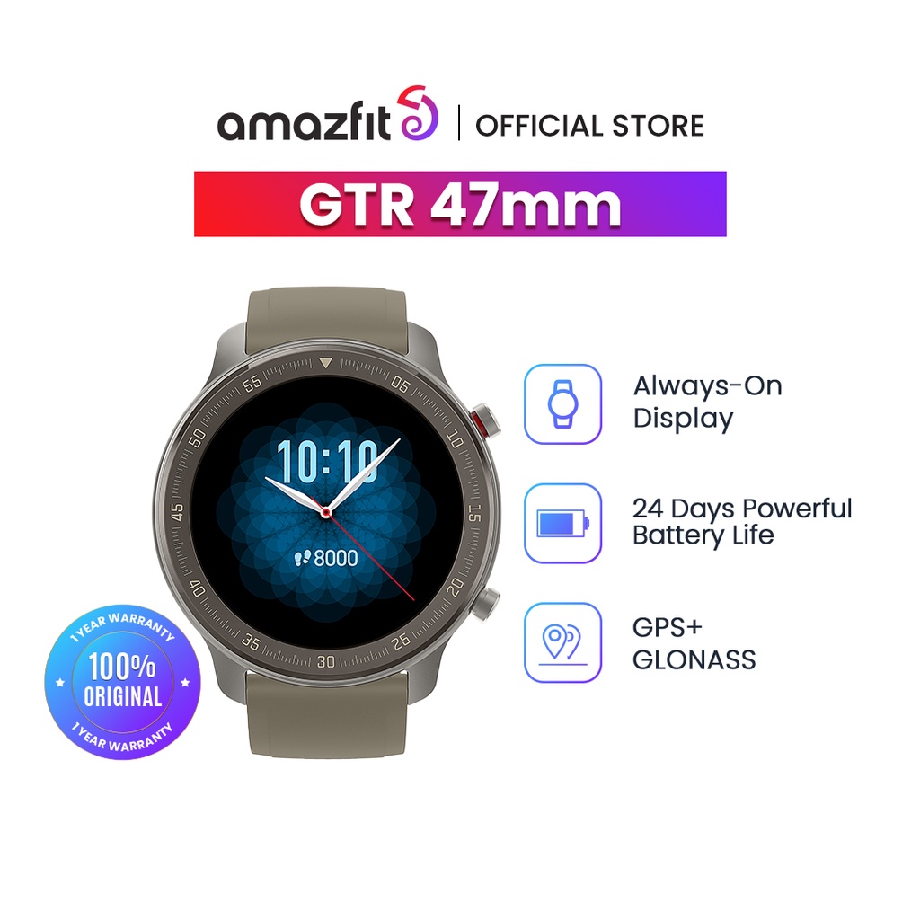 Amazfit GTR 47 47mm Smart Watch 5ATM New Zepp Smartwatch Long Battery Music Control For Android IOS Phone Jam Tangan Pintar-Titanium