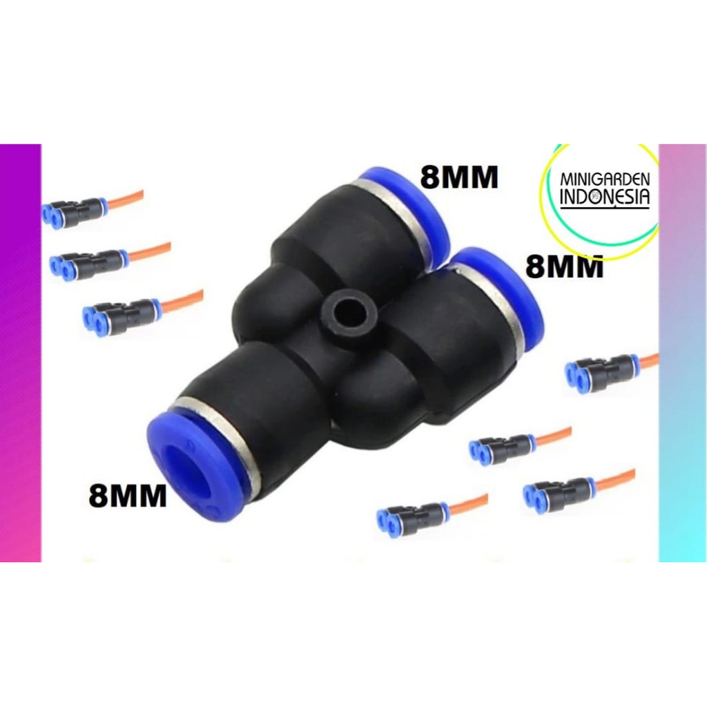 KONEKTOR Y SLIP LOCK Y 8MM fitting pneumatic PU push in 3 arah cabang siram irigasi taman fertigasi