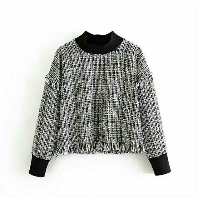 Zara tweed sweater | Shopee Indonesia