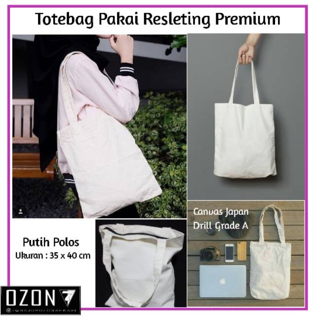 Totebag Polos Goody Bag Bahan Canvas Drill Polos Tas Slempang Wanita dan Pria - Putih