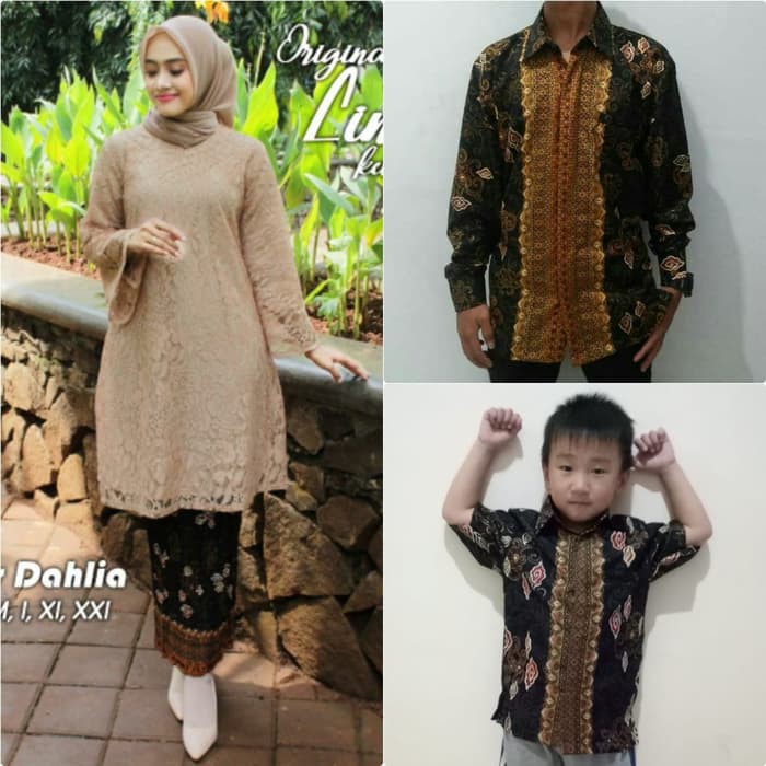 Couple kebaya tunik rok plisket Celin dan kemeja batik lengan panjang panjang ayah anak family
