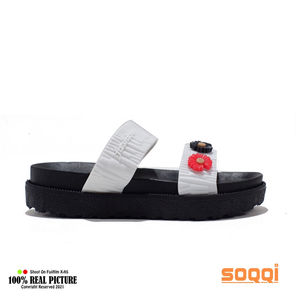 Sendal cewek import korea selop karet jelly original sandal wanita perempuan dewasa slop jely tebel 3 cm model flat casual slide branded Soqqi-Brs 1604 3EB kekinian promo lebaran cod murah 36-40