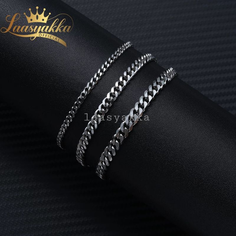 Gelang Titanium Pria Wanita silver putih perak Rantai Rante cowok cewek keren asli anti karat laki l
