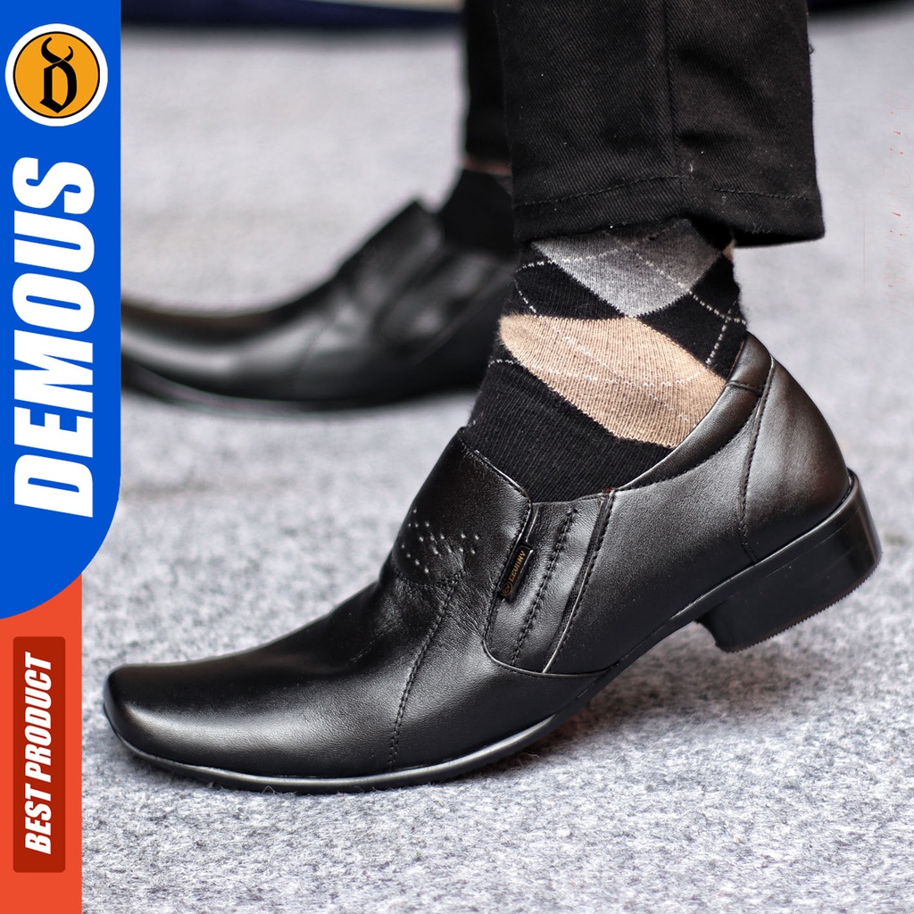 DEMOUS VEIL - Sepatu Pantofel Kerja Kulit Asli Hitam Pria