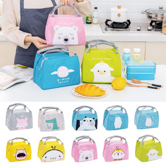 [GS] Tas Bekal Cooler Bag Supermarket Anak Tahan Panas Korea Karakter Termos Motif Lucu Kotak Makan 