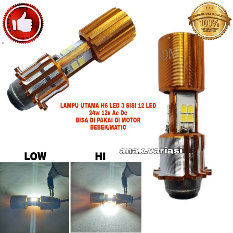 LAMPU DEPAN MOTOR H6 DC 24W 12V CAHAYA PUTIH HI LOW/LAMPU MOTOR/BOHLAM LED 12V 24W 12LED DC/LAMPU DE